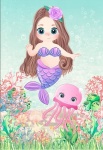 Sereia Baby Aquarela Lilas E Polvo Rosa Painel Ret220X150Cms - imagem 1