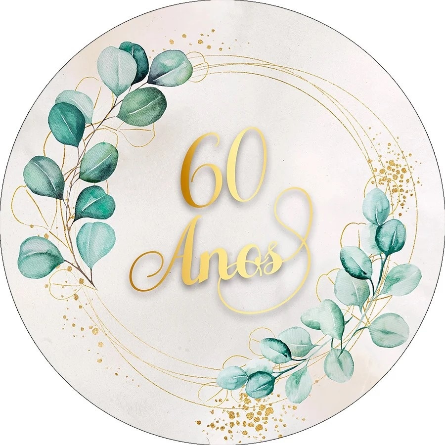 60 Anos Floral Verde E Dourado - Painel Redondo 150Cms - FOCUSEVENTOSJATAI