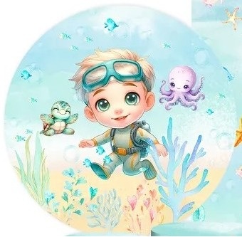 Fundo Do Mar 3D Menino Cute Painel Redondo 150Cm - FOCUSEVENTOSJATAI