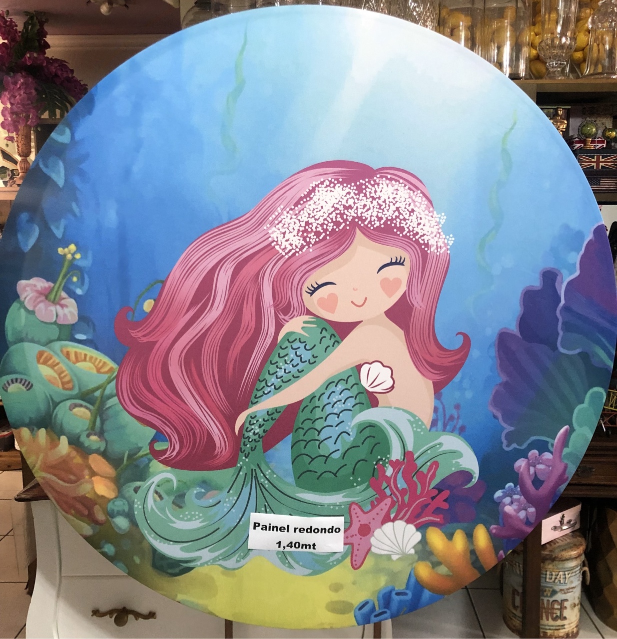Pequena Sereia Ariel Sentada Desenho Painel Redondo 140Cm - FOCUSEVENTOSJATAI