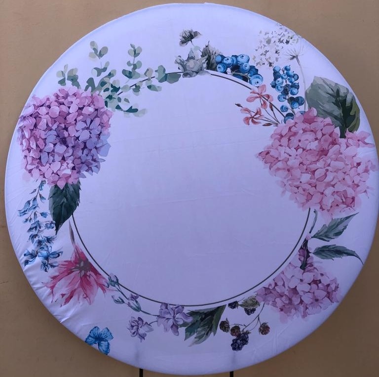 Floral Hortencia Rosa E Lilas Painel Redondo 150Cm - FOCUSEVENTOSJATAI