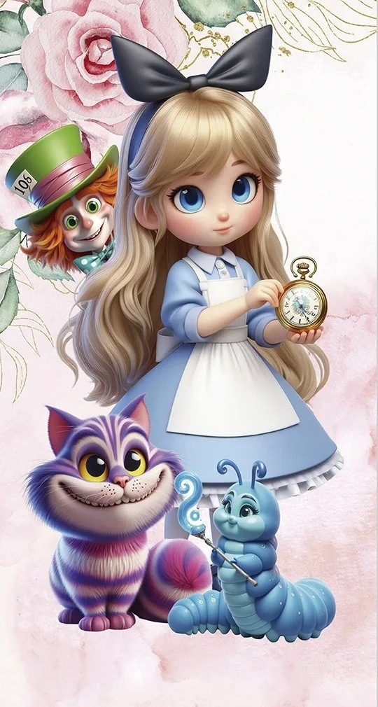 Alice 3D País das Maravilhas Painel Retangular 220X150Cm - Fundo Azul Piscina - FOCUSEVENTOSJATAI