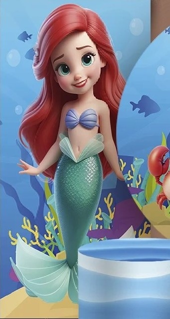 Pequena Sereia Ariel 3D Mar Azul Fundo Azul Turqueza Painel Retangular 220X150Cm - FOCUSEVENTOSJATAI