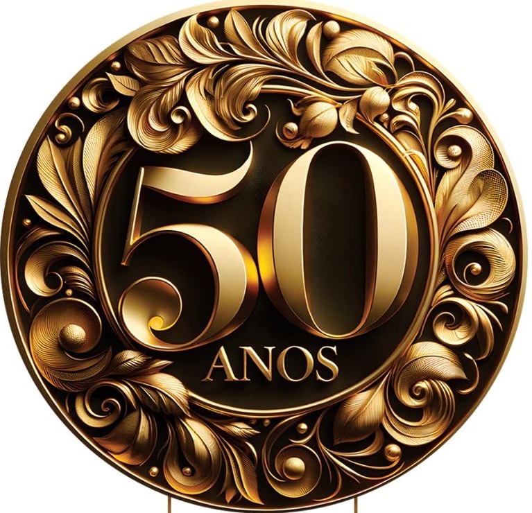 50 Anos 3D Galhos Dourado - Painel Redondo 150Cms - FOCUSEVENTOSJATAI