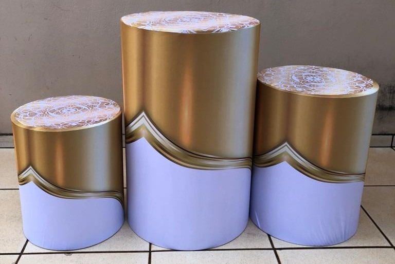 Dourado E Branco Arabesco Cilindro Redondo Pmg - FOCUSEVENTOSJATAI