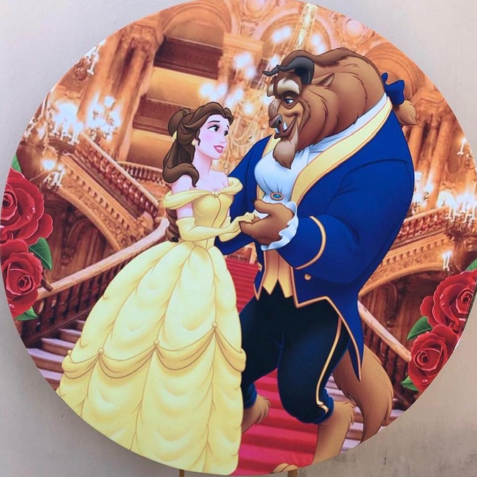 Bela Princesa E Fera  Escadarias Painel Redondo 150Cm - FOCUSEVENTOSJATAI