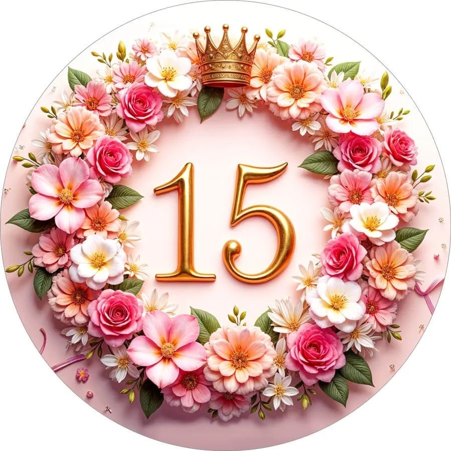 15 Anos Floral Rosa Coloridas - Painel Redondo 150Cms - FOCUSEVENTOSJATAI