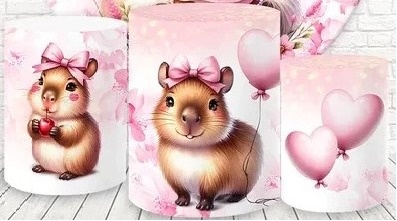 Capivara Rosa 3D Laço Rosa Cilindro Redondo Pmg - FOCUSEVENTOSJATAI