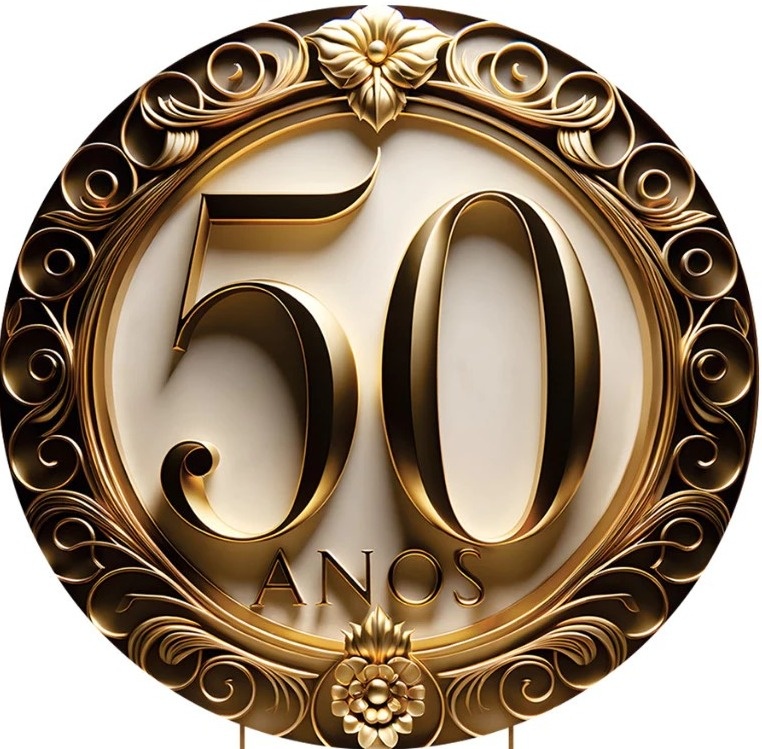 50 Anos 3D Arabesco Dourado - Painel Redondo 150Cms - FOCUSEVENTOSJATAI