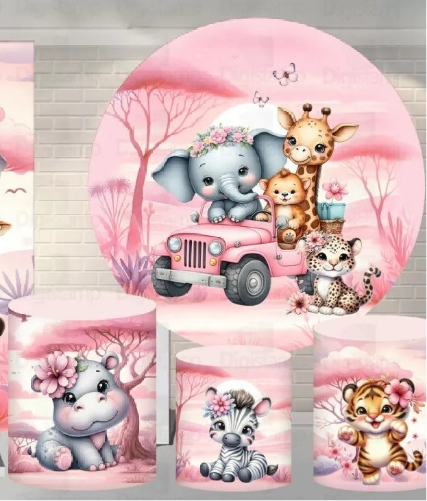 Safari 3D Jeep Rosa Painel Redondo 150Cm - FOCUSEVENTOSJATAI