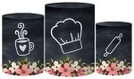 Cha de Cozinha 01/02 Floral Rosa  Preto Painel Redondo 150Cm - imagem 2