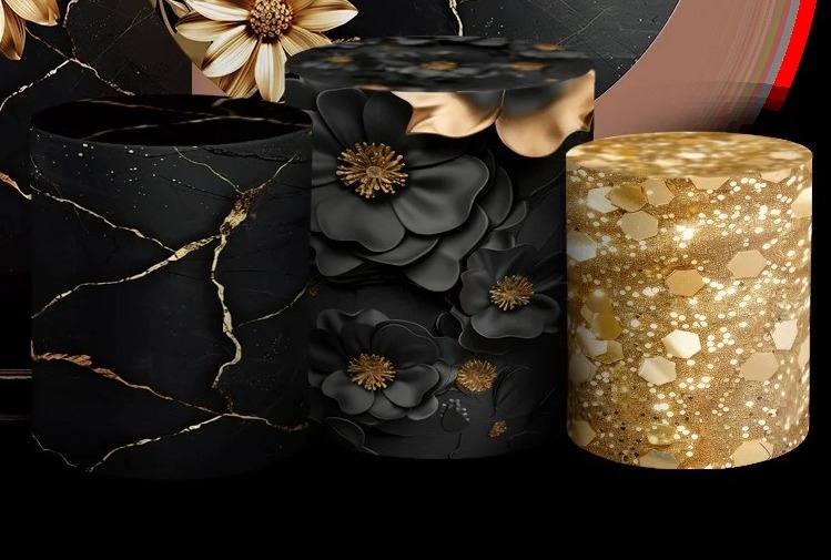 Floral Margarida 3D Dourado E Preto Cilindro Redondo Pmg - FOCUSEVENTOSJATAI