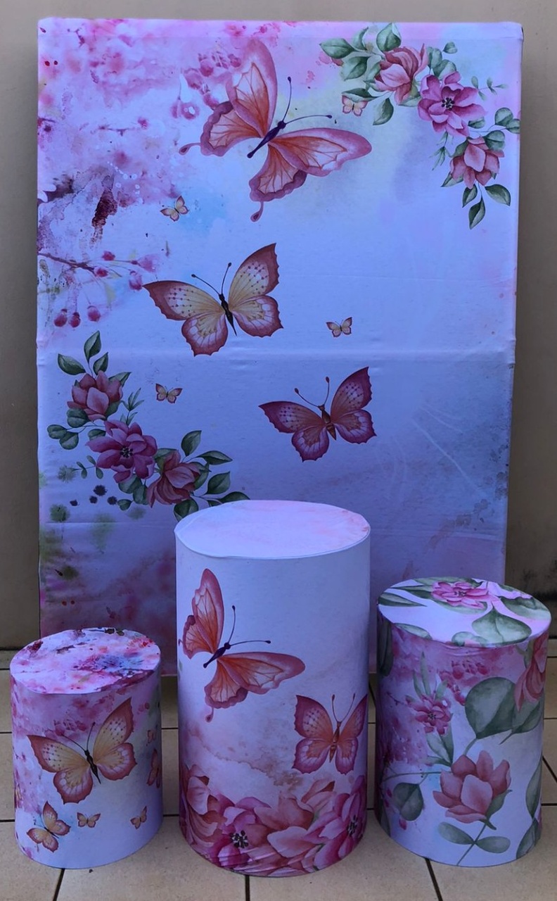 Borboleta Floral Rosa 5 Painel Retangular  220X150Cm - FOCUSEVENTOSJATAI