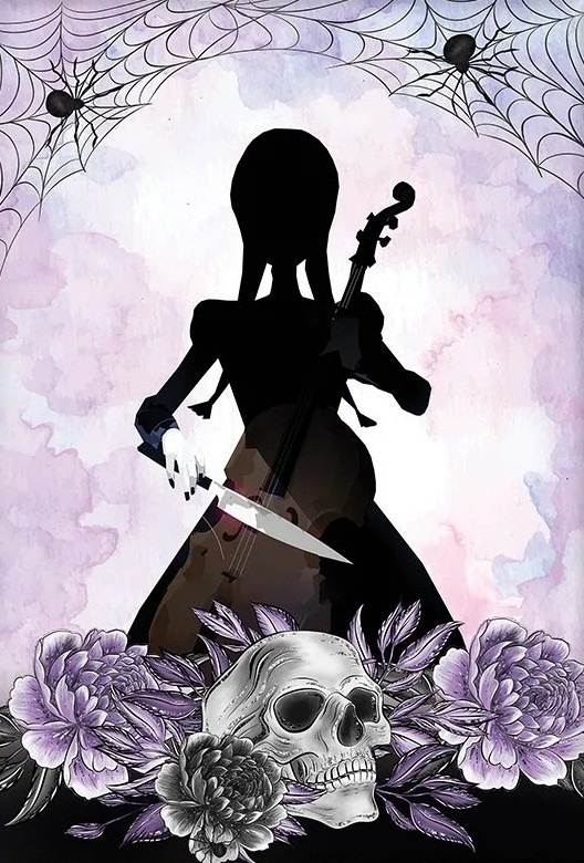 Wandinha Aquarela Violocelo Painel Retangular 220X150Cm Fundo Roxo Liso 01 - FOCUSEVENTOSJATAI