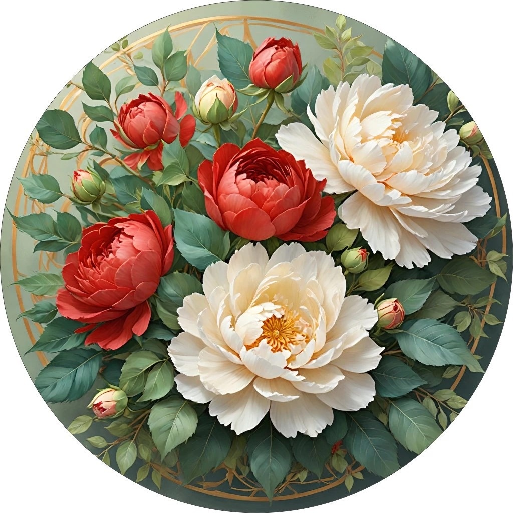 Floral Rosas Vermelha E Branca Painel Redondo 150Cm - FOCUSEVENTOSJATAI