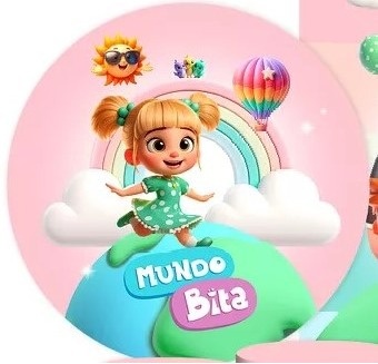 Mundo Bita 3D Cute Rosa E Verde Painel Redondo 150Cm - FOCUSEVENTOSJATAI