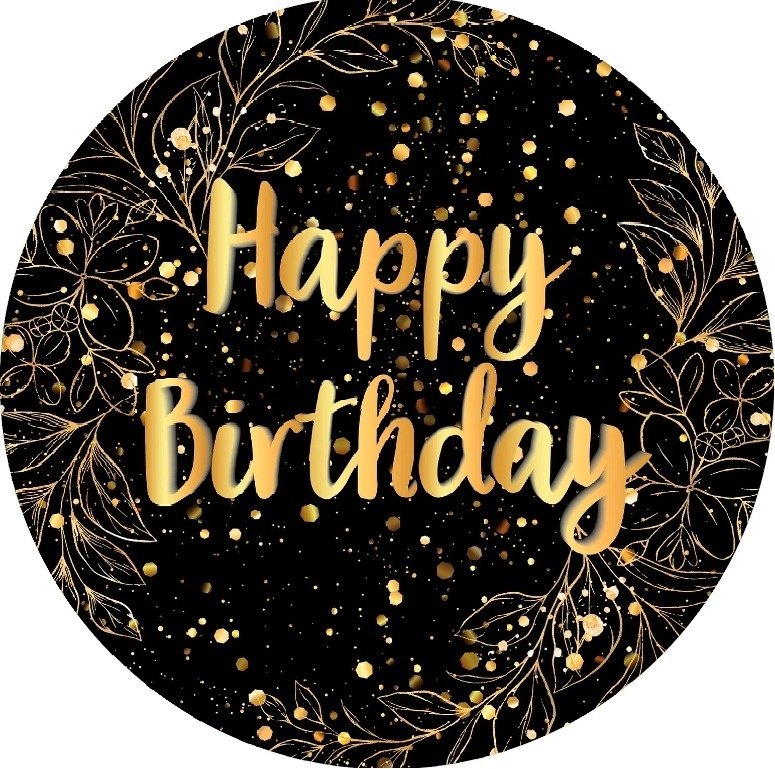 Happy Birthaday Dourado Floral Listrado Painel Redondo 150Cm - FOCUSEVENTOSJATAI