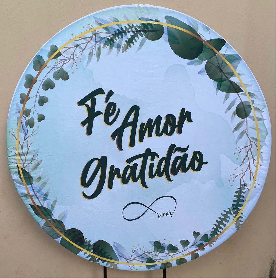 Gratidao Fé Amor Floral Verde Painel Redondo 150Cm - FOCUSEVENTOSJATAI
