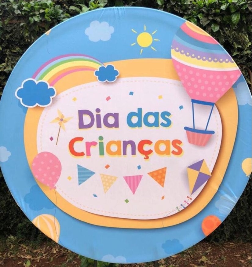 Dia das Crianças Fundo Azul Painel Redondo 150Cm - FOCUSEVENTOSJATAI