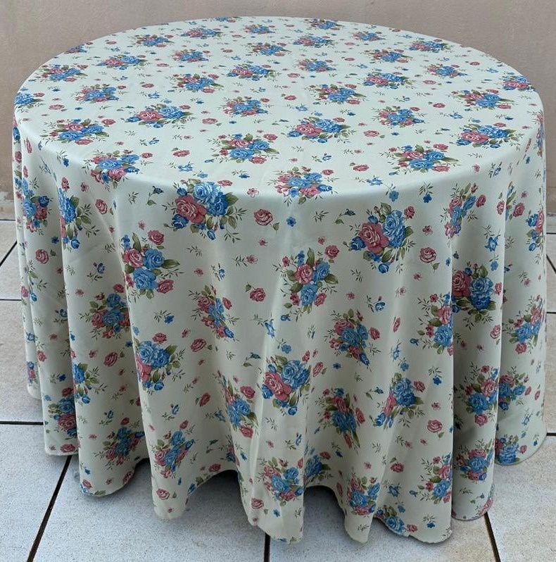 Forro Redondo Floral Creme Flores Azul E Rosa Blackout Tp06 - FOCUSEVENTOSJATAI