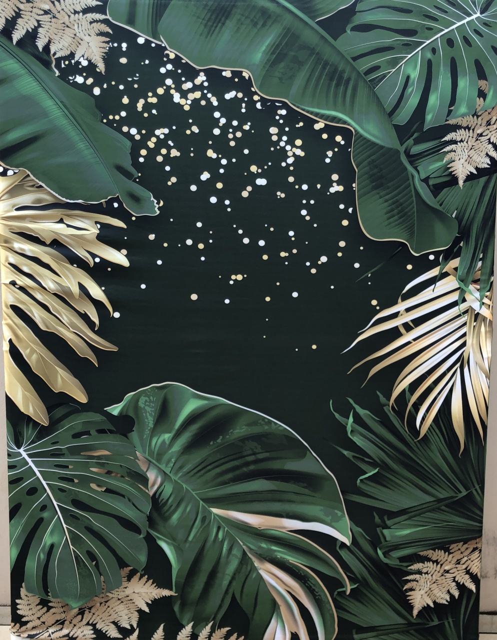 Folhagem Costela de Adao Verde E Dourado Painel Retangular 20X150Cms - FOCUSEVENTOSJATAI