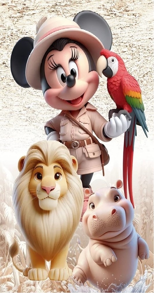 Minie Safari Rosa 3D Arara Painel Retangular 200X100Cm - FOCUSEVENTOSJATAI