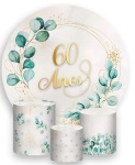 60 Anos Floral Verde E Dourado - Painel Redondo 150Cms - imagem 2