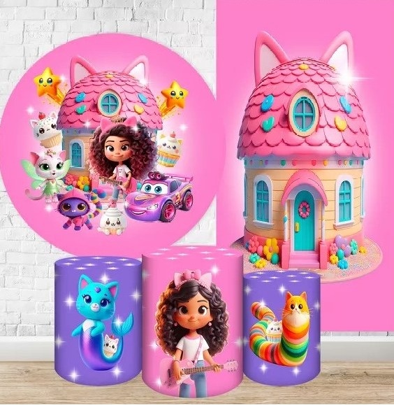 Casa Magica da Gabi 3D Rosa Painel Redondo 150Cm - FOCUSEVENTOSJATAI