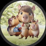 Capivara 3D Familia Na Floresta Painel Redondo 150Cm - imagem 1