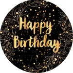 Happy Birthaday Dourado Floral Listrado Painel Redondo 150Cm - imagem 1
