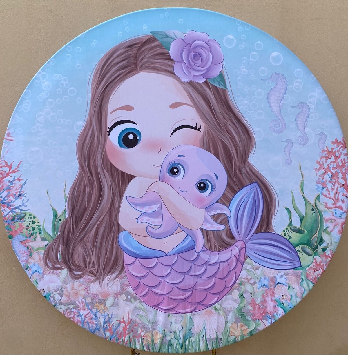 Sereia Baby Aquarela Lilas Painel Redondo 150Cm - FOCUSEVENTOSJATAI