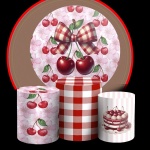 Cerejinha Do Bolo Xadrez Vermelho E Rosa Painel Redondo 150Cm - imagem 2