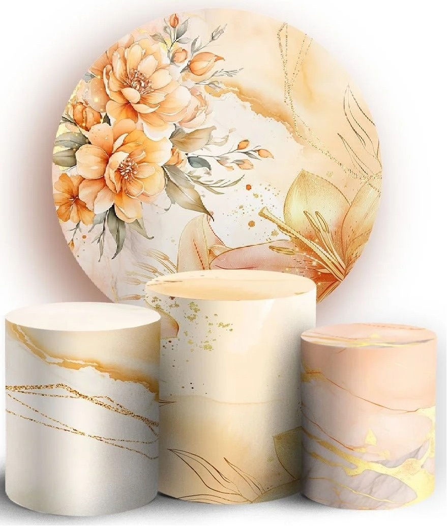 Floral Salmão E Dourado Painel Redondo 150Cm - FOCUSEVENTOSJATAI
