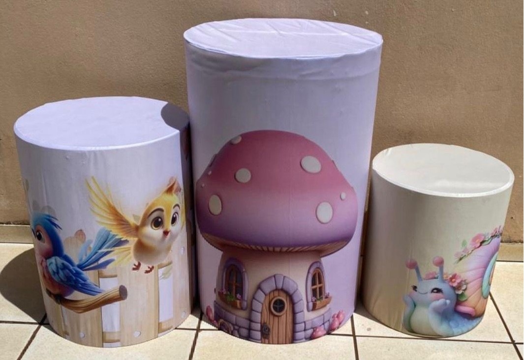 Jardim Passarinhos 3D Cogumelos Cilindro Redondo Pmg - FOCUSEVENTOSJATAI