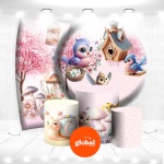 Jardim Passarinhos 3D Rosa E Lilas Painel Redondo 150Cm - imagem 3