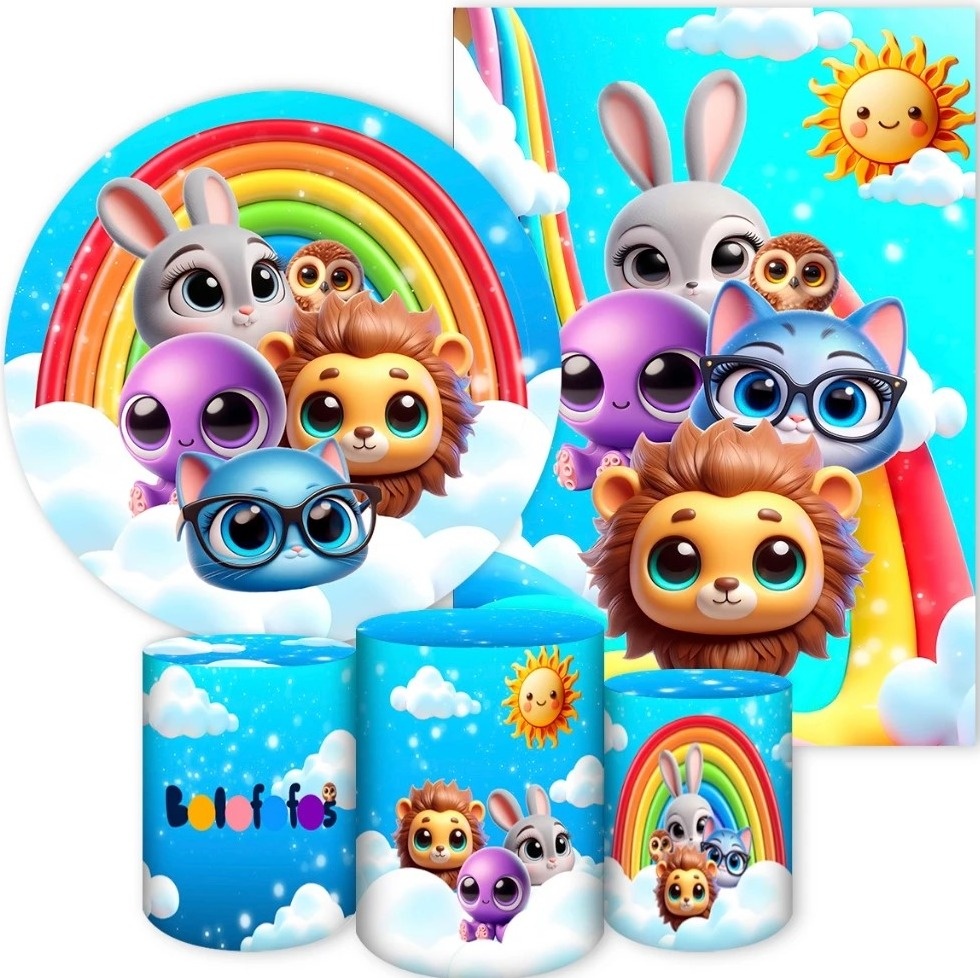 Bolofofo Arco Iris 3D Painel Retangular 220X150Cm  - Fundo Azul Claro - FOCUSEVENTOSJATAI