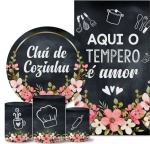 Cha de Cozinha 01/02 Floral Rosa E Preto Cilindro Redondo Pmg - imagem 3