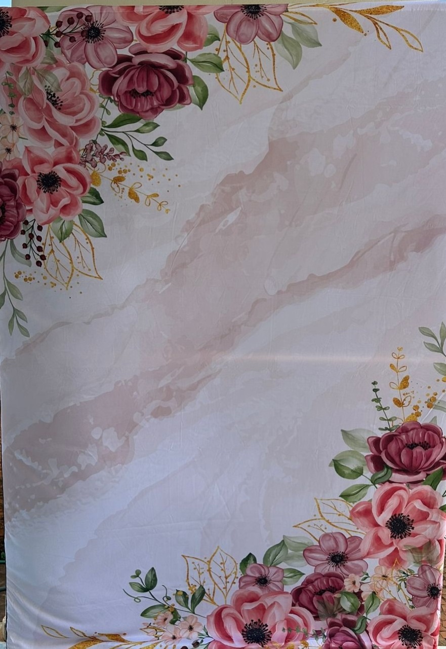 Floral Papoulas Rosa Glitter Dourado Painel Retangular 220X150Cm Fundo Branco Liso - FOCUSEVENTOSJATAI