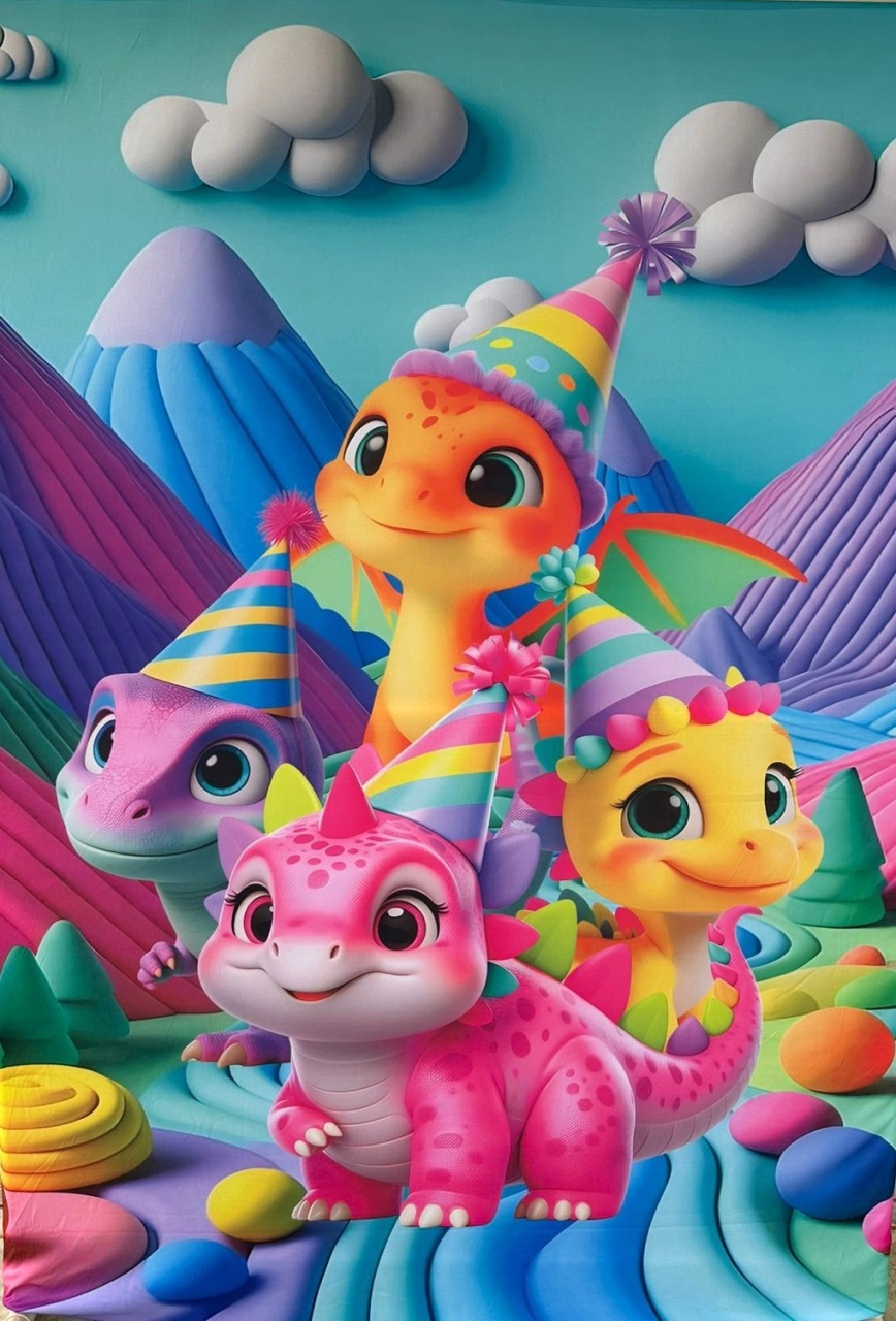 Dinossauros Baby 3D Cute Festa Na Floresta Painel Retangular 220X150Cm - FOCUSEVENTOSJATAI