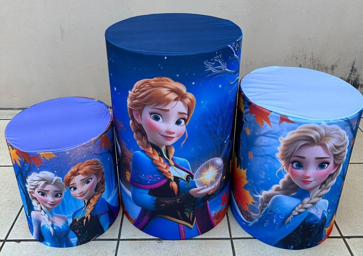 Frozen 3D Elza E Anna Azul Marinho Cilindro Redondo Pmg - FOCUSEVENTOSJATAI