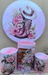 Boiadeira Floral Rosa Bota Chapeu E Barril Painel Redondo 150Cm - imagem 2