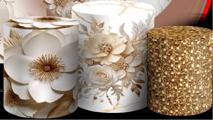 Floral Flor de Papel Cha Dourado Cilindro Redondo Pmg - FOCUSEVENTOSJATAI