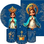 Nossa Senhora 3D Manto Azul Painel Redondo 150Cm - imagem 2