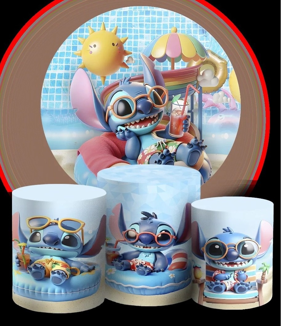 Lillo Stitch Pool Party 3D Painel Redondo 150Cm - FOCUSEVENTOSJATAI
