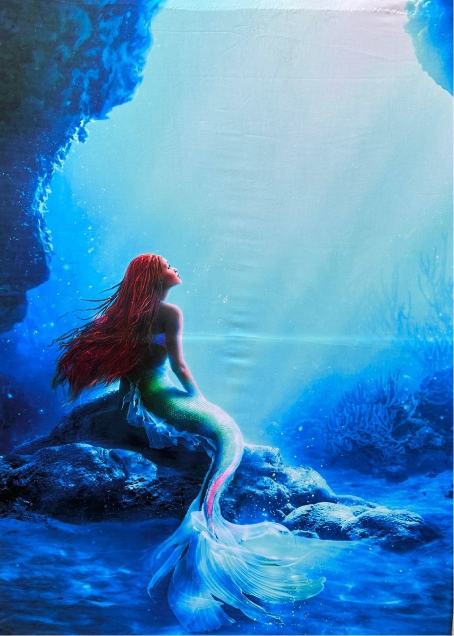 Sereia Negra Luz Fundo Preto Liso Painel Retangular 220X150 Cm - FOCUSEVENTOSJATAI