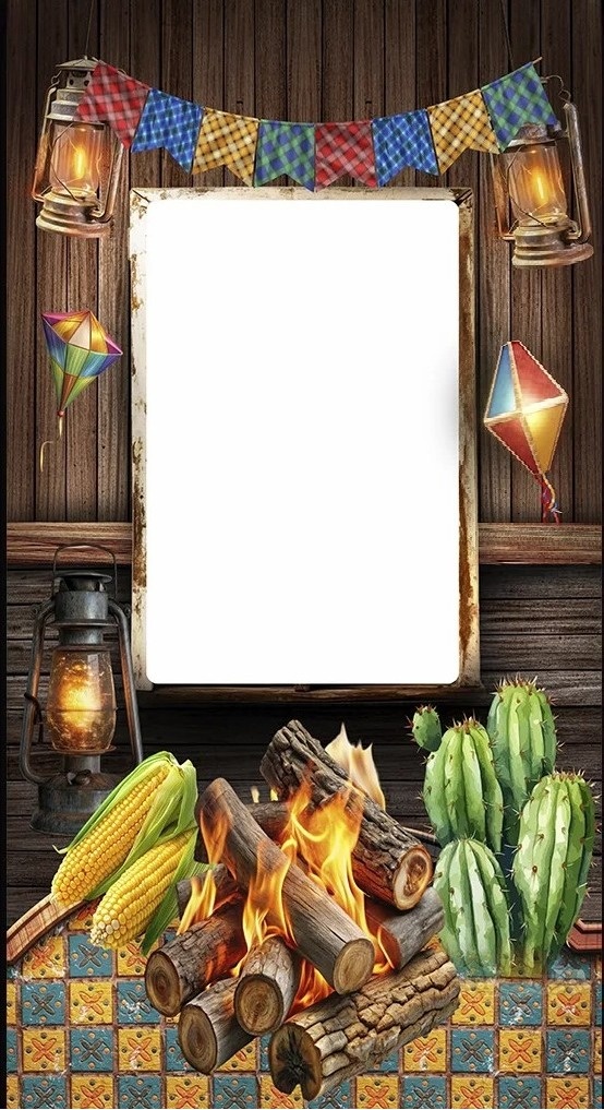 Festa Junino Vazado Fogueira E Cactus Painel Retangular 220X150Cm - FOCUSEVENTOSJATAI