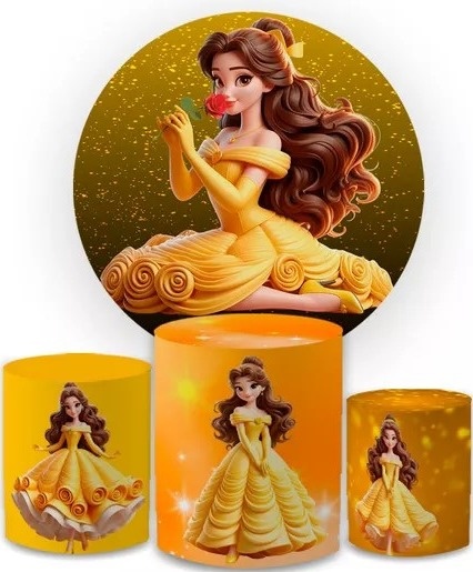Bela E Fera 3D Amarelo Painel Redondo 150Cm - FOCUSEVENTOSJATAI