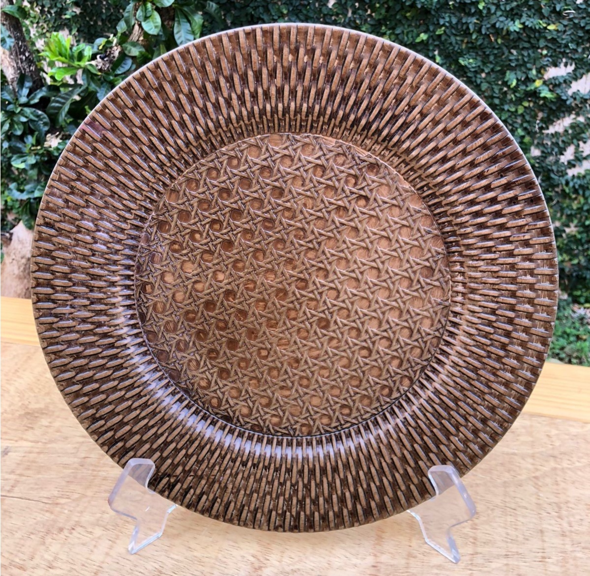 Sousplat Rattan Marron Trançado Redondo 33Cm - FOCUSEVENTOSJATAI