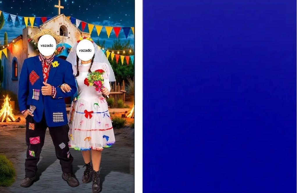 Festa Junino Vazado Casamento Na Roça Painel Retangular 220X150Cm - Fundo Azul Royal Liso - FOCUSEVENTOSJATAI