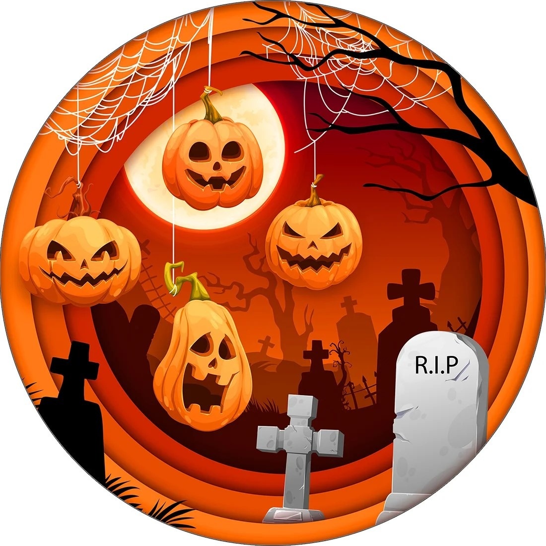 Halloween Aborboras Laranja Painel Redondo 150Cm - FOCUSEVENTOSJATAI